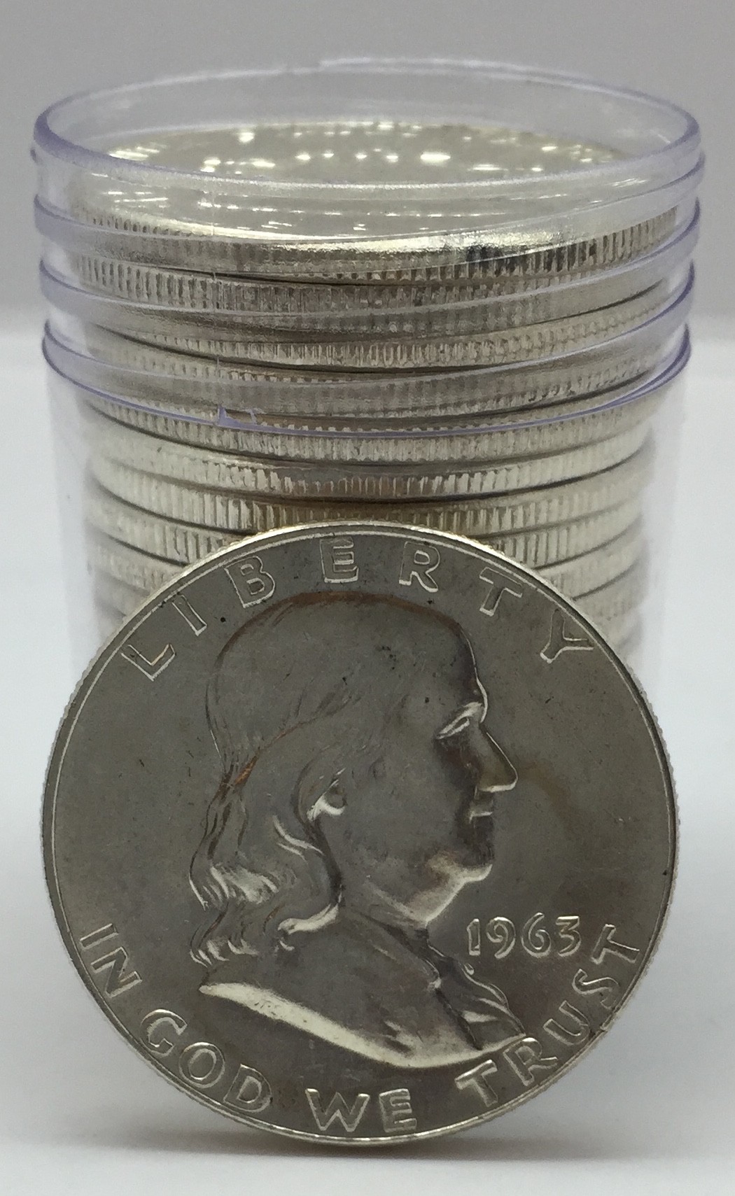 $10 face value 1963 franklin half dollars 90% silver 20-coin